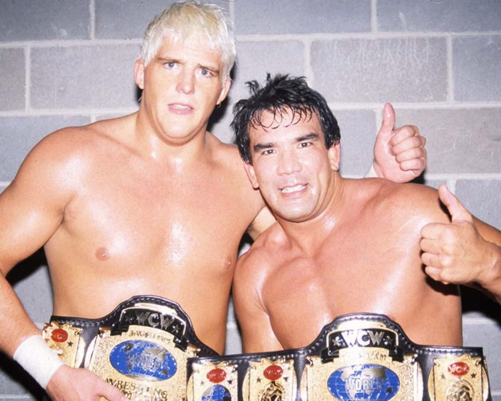 The Career of Dustin Runnels pre-Goldust era then known as 'The Natural', alongside Ricky Steamboat, Steve Austin, Barry Windham, Arn Anderson and others. Dustin Runnels with Ricky Steamboat holding title belts, WCW Champions in 1991