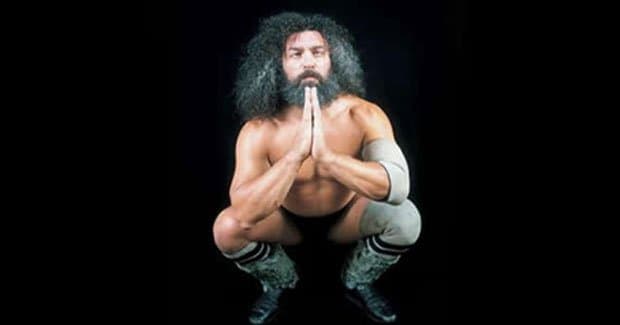 Details on Bruiser Brody's death his influence on professional wrestling, with testaments from the people who knew and were inspired by him. Bruiser Brody promo photo of him squatting with his hands in a prayer position