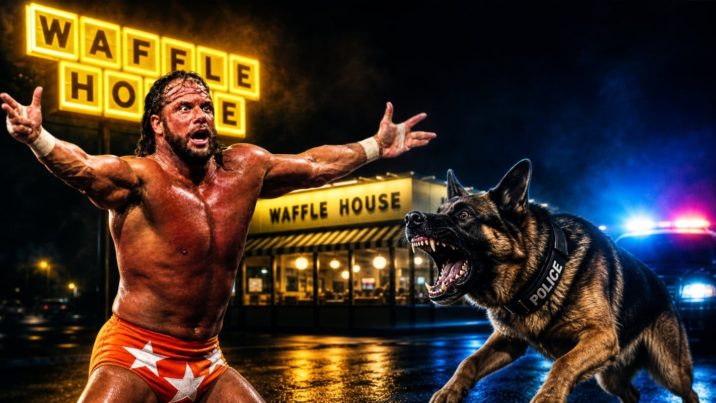 Macho Man Randy Savage just wanted Waffle House. A cowboy, Nashville police, and a K9 turned it into a real fight he could not walk away from.