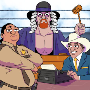 Yokozuna, The Undertaker, and JBL played a big role backstage in WWE regarding Wrestlers' Court! [Artwork: Chris Fason / @FasonArt]