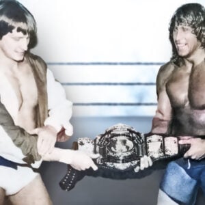 Kevin and Kerry Von Erich with the coveted WCCW World Heavyweight Championship.