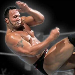 The Rock delivering The People’s Elbow with great intensity.