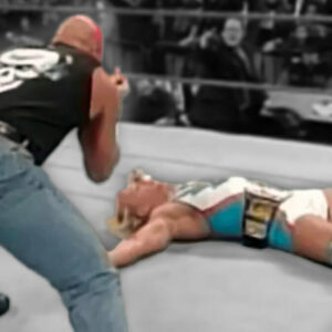 Steve Austin presents a few birds towards a stunned Jeff Jarrett on January 5, 1998’s episode of Raw Is War.