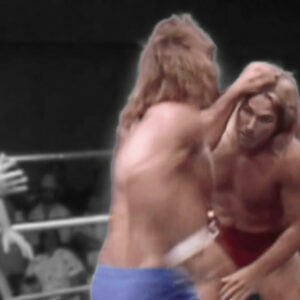 Kerry Von Erich laying it in on Terry Taylor at a May 21st, 1988 WCCW taping. Moments like this in the ring with the Von Erich brothers would lead to Taylor waiting backstage, battered, furious, and gripping a broomstick, ready to confront Kevin Von Erich.