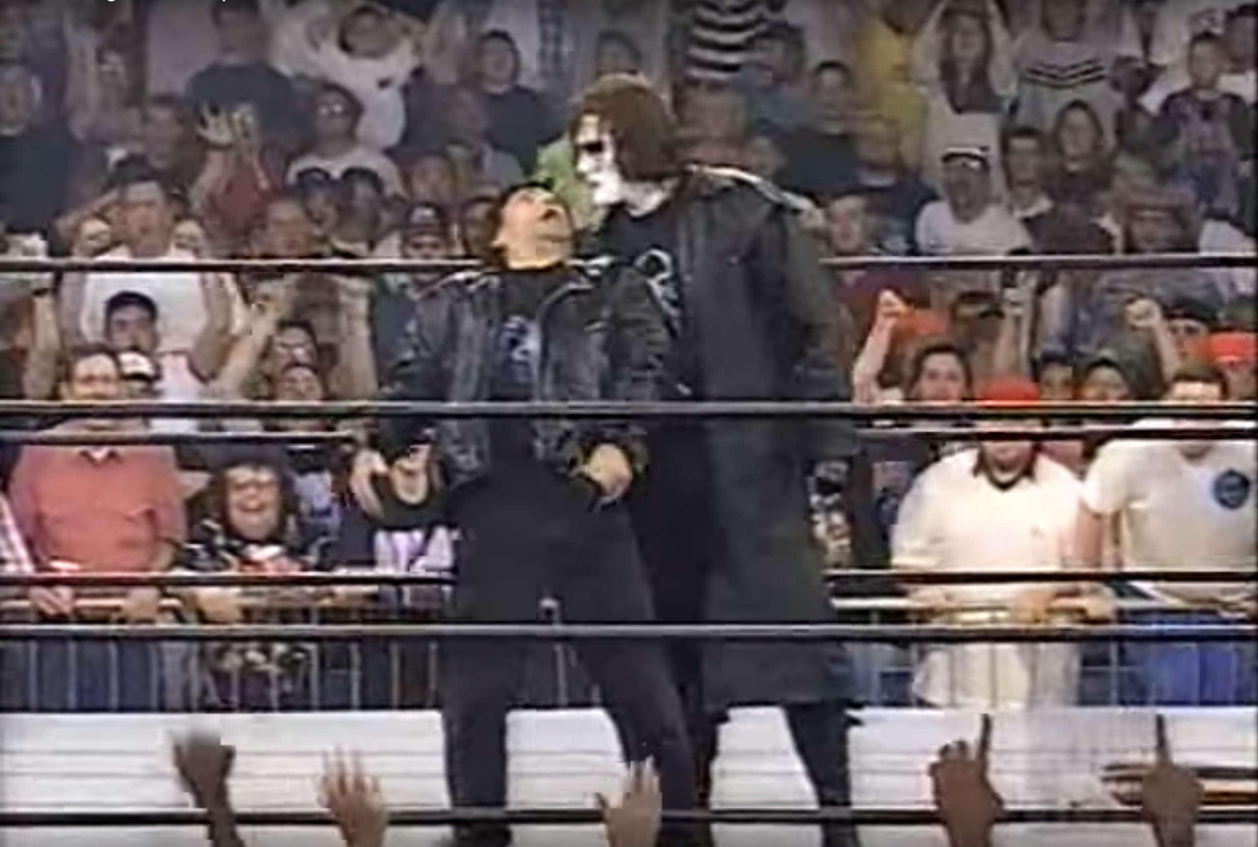 Sting grabs ahold of Eric Bischoff on WCW Monday Nitro, May 19, 1997.
