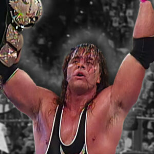 Earl Hebner raises the arm of Bret Hart after he successfully defended the WWF World Heavyweight Championship against Shawn Michaels at 1992’s Survivor Series pay-per-view.