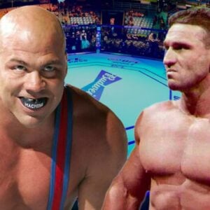 The 1996 Olympic gold medallist and multi-time WWE and TNA world champion Kurt Angle versus "The World's Most Dangerous Man" Ken Shamrock was discussed on several occasions, but unfortunately never came to fruition. Shamrock explains why. [design: JP Zarka / ProWrestlingStories.com]