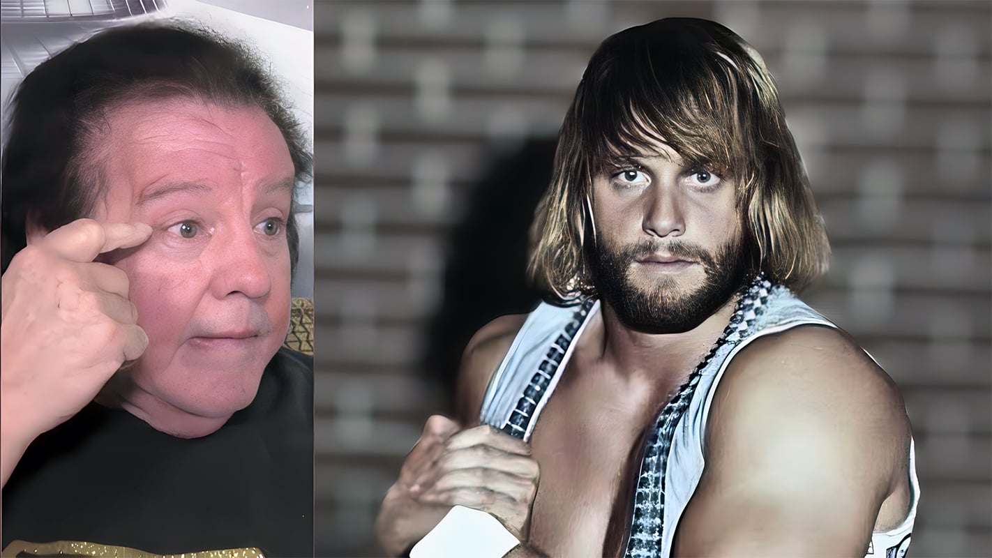 Bill Dundee points to the lasting scar above his eye from the 1982 parking lot brawl with Randy Savage at the American Fitness Center in Hendersonville, Tennessee. At right, Randy Savage in his early wrestling years in the 1970s before becoming one of the sport's biggest stars. 