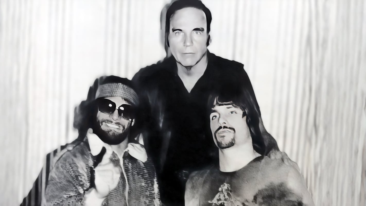 Randy Savage, Angelo Poffo, and Lanny Poffo together during the early International Championship Wrestling years in Lexington, Kentucky.