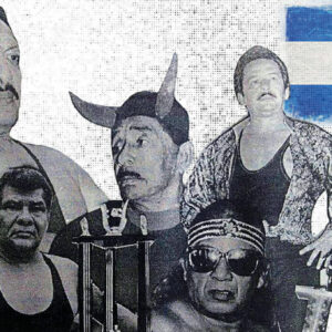 Legends of El Salvador Wrestling: Mr. Flama, Bucanero, Sordo Mudo Cruz, Diablo Rojo, El Satánico, and Tulipan Negro.