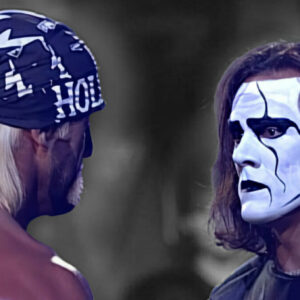 Hulk Hogan and Sting face off at WCW Starrcade 1997.