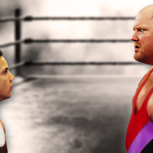 Actor Ben Savage as Corey Matthews confronts Big Van Vader (Leon White) in the wrestling-themed episode of Boy Meets World in 1996, establishing the unlikely collision between sitcom and professional wrestling.
