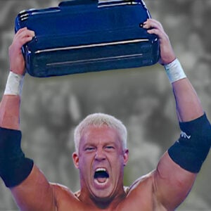Mr. Kennedy after winning the WWE Money in the Bank Ladder Match at WrestleMania 23.