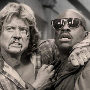 Roddy Piper (Nada) and Keith David (Frank) in They Live.