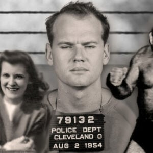 From left to right: Sam Sheppard and his wife Marilyn Reese, Sheppard's mug shot in 1954, and while wrestling as "Killer" Sam Sheppard a few months before his death.