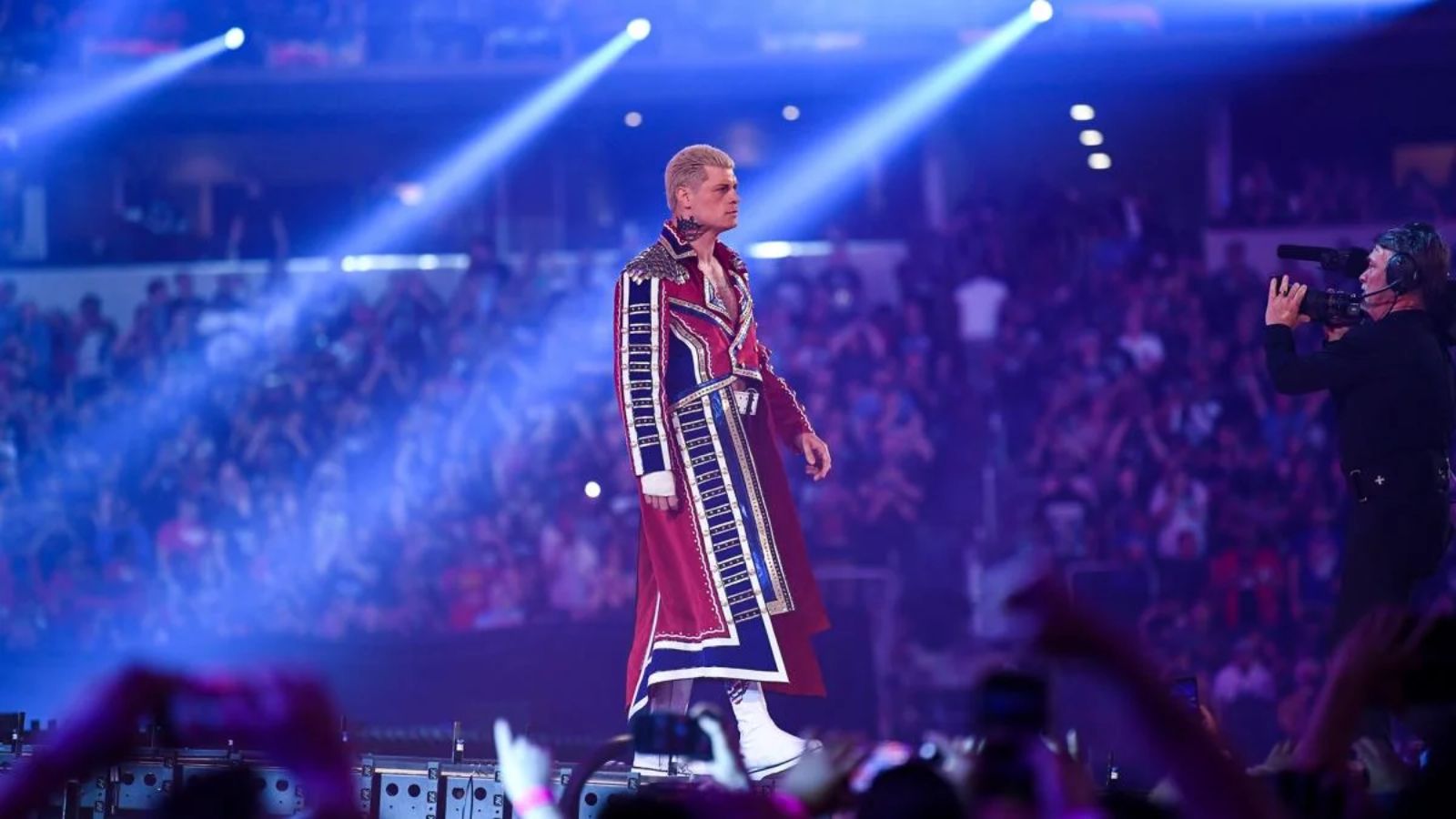 Cody Rhodes makes his way to the ring after his surprise return to WWE at WrestleMania 38 in Arlington, Texas on April 3, 2022. 