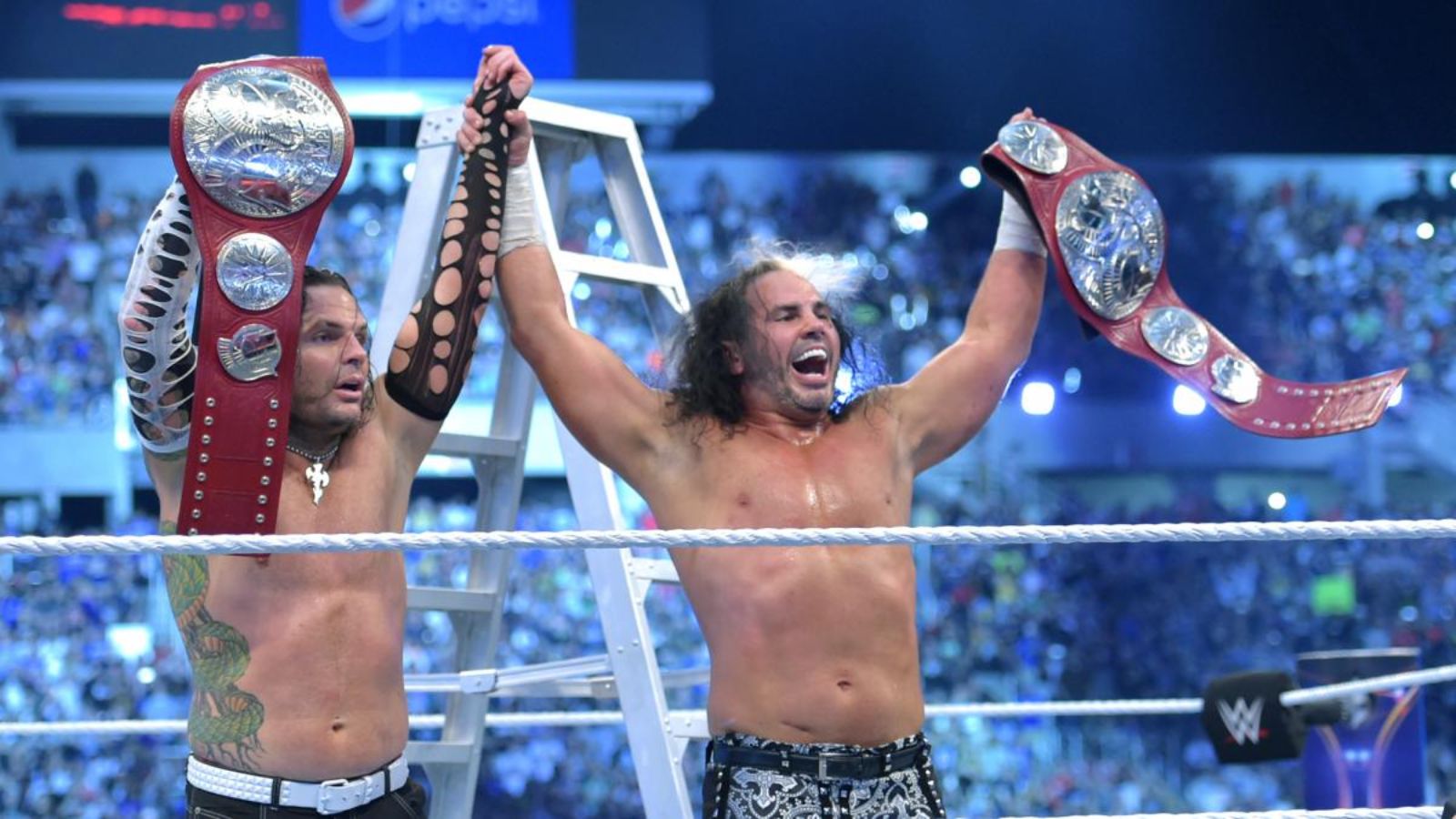 The Hardy Boyz winning the RAW Tag Team Championship Belt. Photo Credit: WWE.
