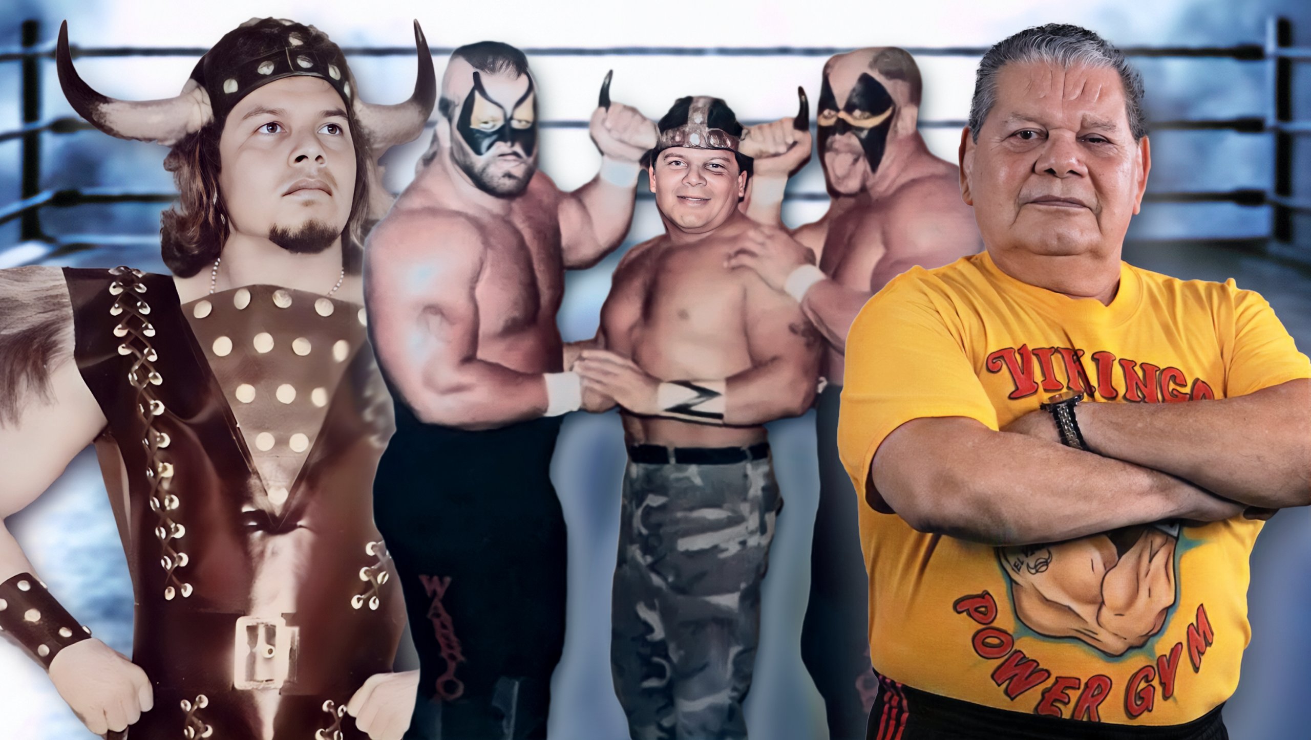 From his prime in the 1970s as a horned Viking warrior (left), to managing international stars like the Road Warriors during WWC’s golden era in 1985 (center), to his current role as an elder statesman preserving El Salvador’s wrestling legacy through his grandson’s Espiritu Pro Wrestling Dojo (right), El Vikingo (Salvador Pérez) has left an indelible mark on five decades of Central American wrestling history.