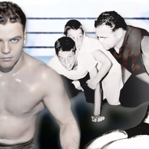 This montage features Angelo Poffo in his peak form, performing sit-ups, along with a picture of him teaching his boys, Randy (later known to the world as Macho Man Randy Savage) and Lanny (also known as "The Genius" and Leaping Lanny Poffo) the art of wrestling. Artwork: Pro Wrestling Stories.