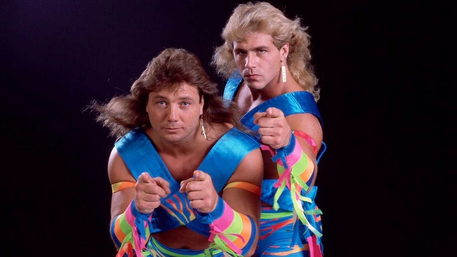 The Rockers are depicted in this early 1990s promotional photo from the WWF, a tag team that Sheldon Goldberg leaned on for inspiration in developing Rick Peterson's character.