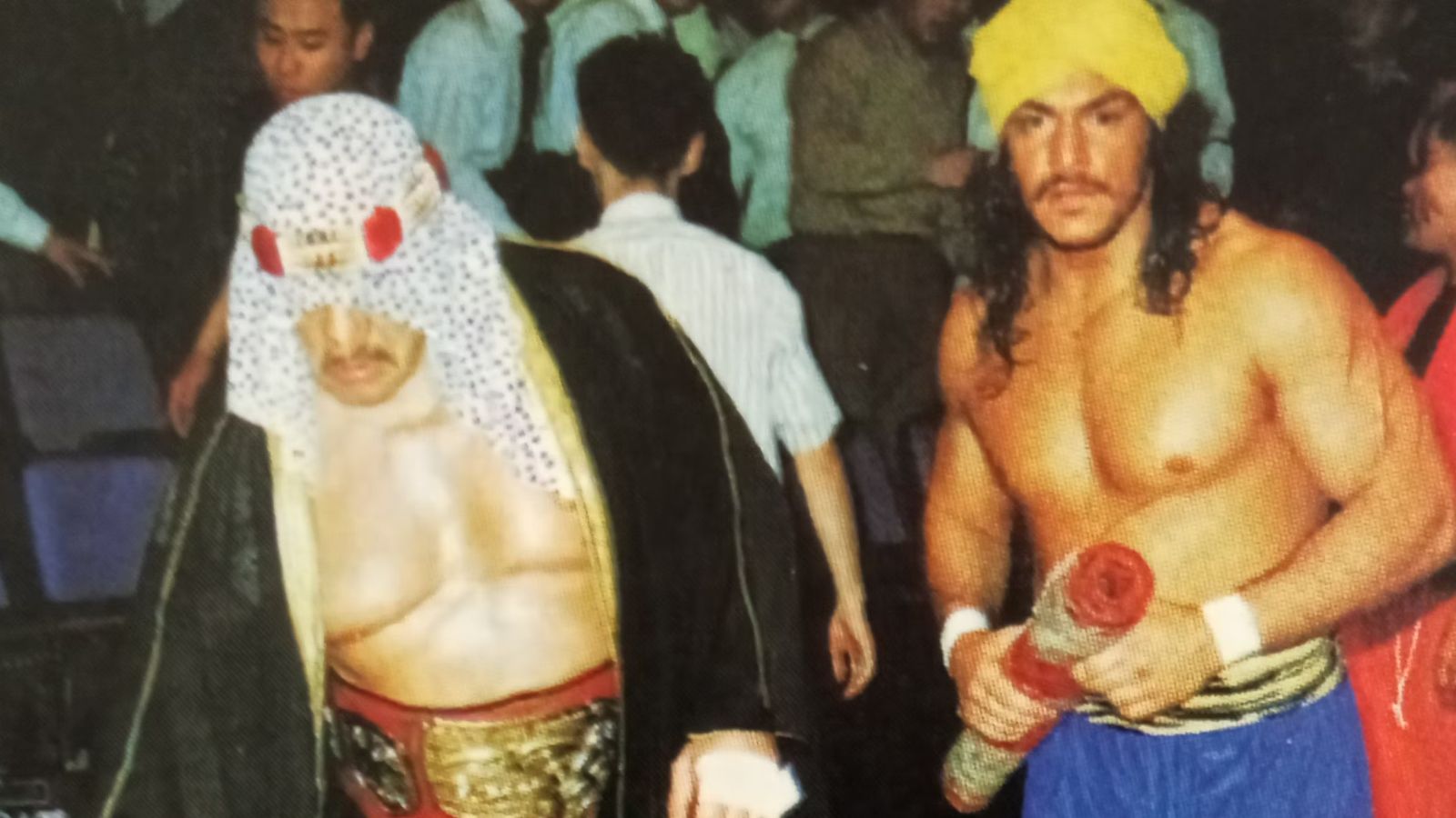 Japanese promotion FMW, early 1990s: The original Sheik (Ed Farhat) and his nephew Sabu prepare for a hardcore match. Together they pioneered extreme table spots in Japan. 