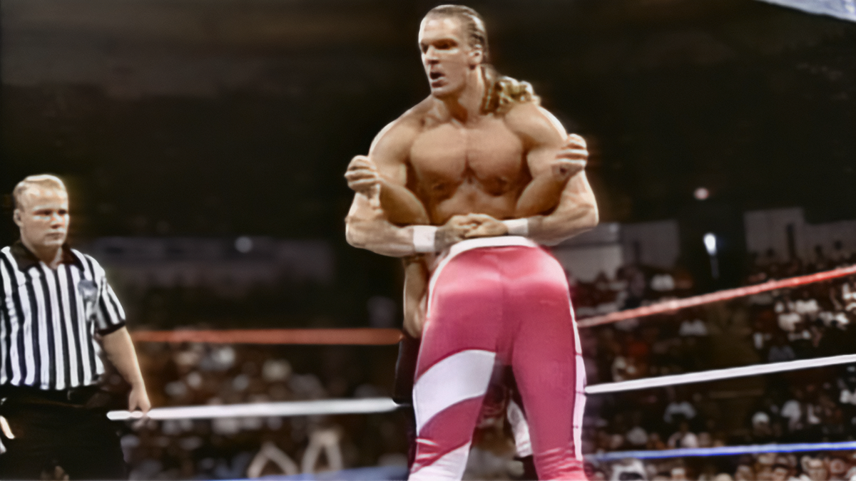 Hunter Hearst Helmsley (Triple H) before landing a botched Pedigree on Marty Garner during their May 28, 1996 WWF Superstars match – an incident that could’ve ended Garner’s career yet became a defining, viral moment in wrestling lore. 