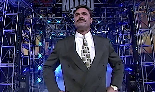 Rick Rude appears on WCW Nitro on the exact same night he is a part of a pre-taped WWE Raw, the first and only pro wrestler to appear on both programs simultaneously during the Monday Night Wars.