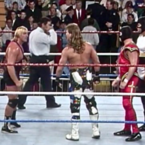 Due to last-minute changes stemming from unexpected Jerry Lawler legal troubles, WWE had to scramble and replaced the originally scheduled match with The Hart Family vs. Shawn Michaels and his three masked Knights at Survivor Series 1993.