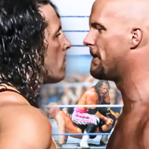 Uncover 15 untold stories behind Bret Hart and Stone Cold Steve Austin’s legendary rivalry, from their technical masterpiece at Survivor Series 1996 in Madison Square Garden (foreground) to the iconic WrestleMania 13 double-turn at Rosemont Horizon (background), immortalized with its induction into WWE’s Hall of Fame.