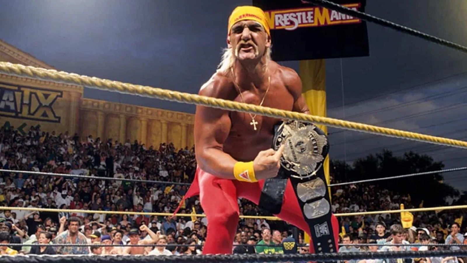 Hulk Hogan seizes the WWF Championship from Yokozuna in an unplanned post-match challenge, overshadowing Bret Hart at WrestleMania IX. 