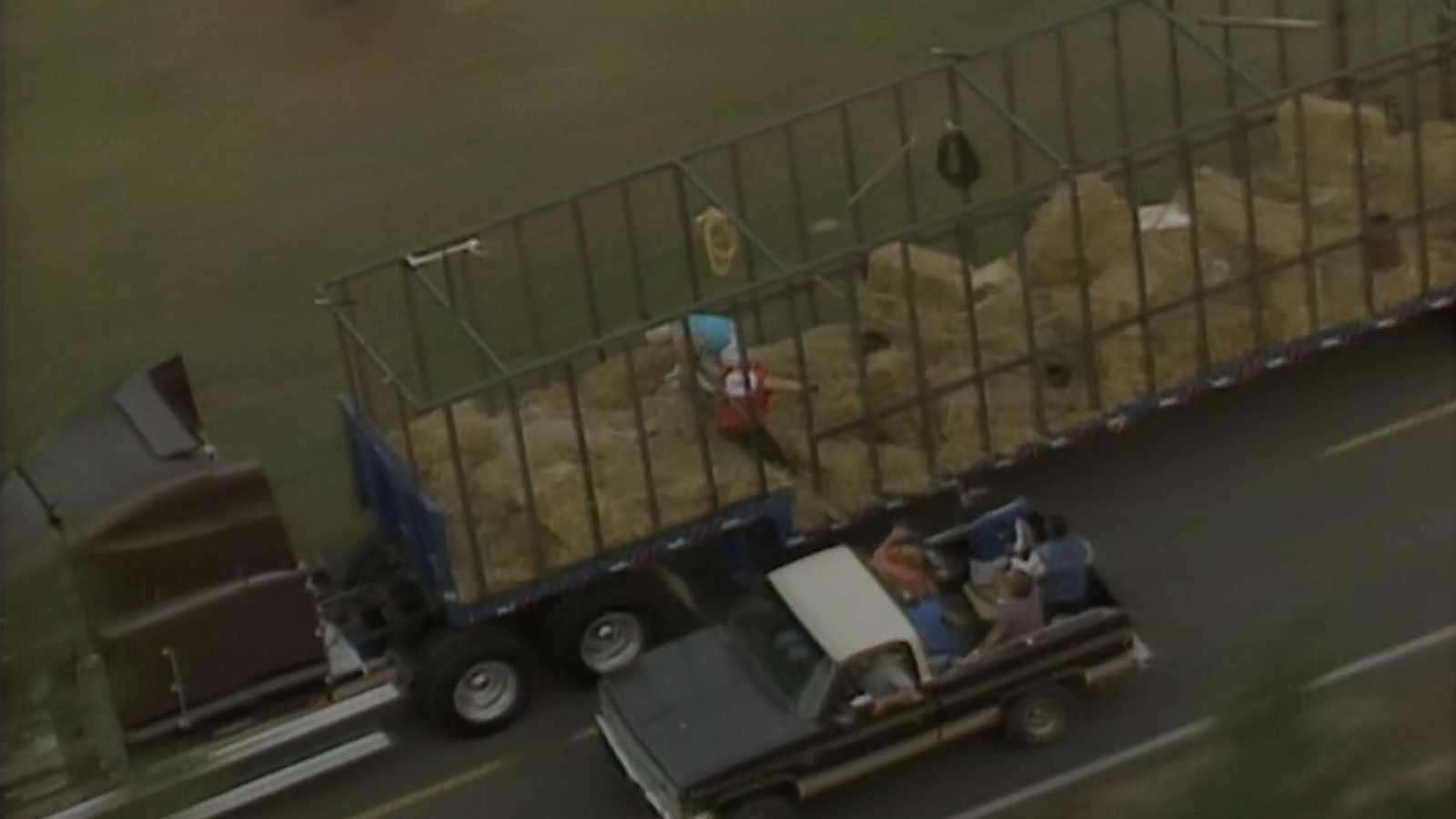 The truck film crew for the King of the Road match depicted here in this aerial image.