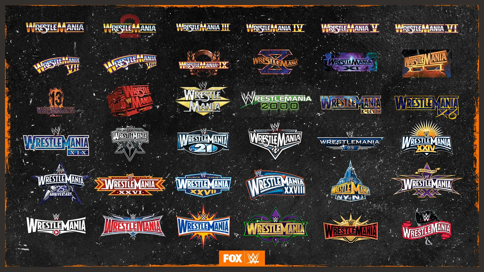Evolution of WrestleMania logos 1985-2020, highlighting how branding has mirrored WWE’s escalating spectacle. 