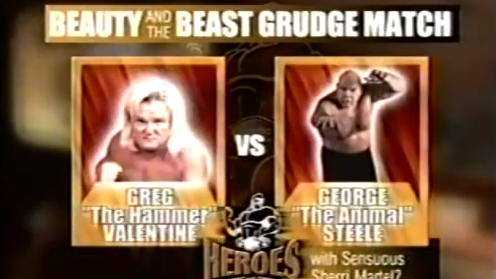 The match between WWE legends Greg ‘The Hammer’ Valentine and George ‘The Animal’ Steele (with manager Sensational Sherri Martel) exemplified the Heroes of Wrestling pay-per-view’s production problems. 