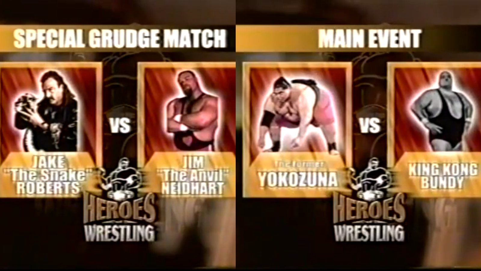 Jake ‘The Snake’ Roberts, Jim ‘The Anvil’ Neidhart, Yokozuna, and King Kong Bundy faced off in a tag team main event at the Heroes of Wrestling pay-per-view. It would end in an infamous meltdown by Roberts. 