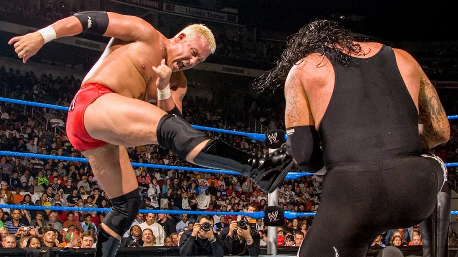 Mr. Kennedy nails a kick on the Undertaker in one of his several high-profile feuds on his perceived way to the top of the food chain and an eventual win as WWE Champion. Unfortunately, his title win never came to be and eventually Kennedy was released.