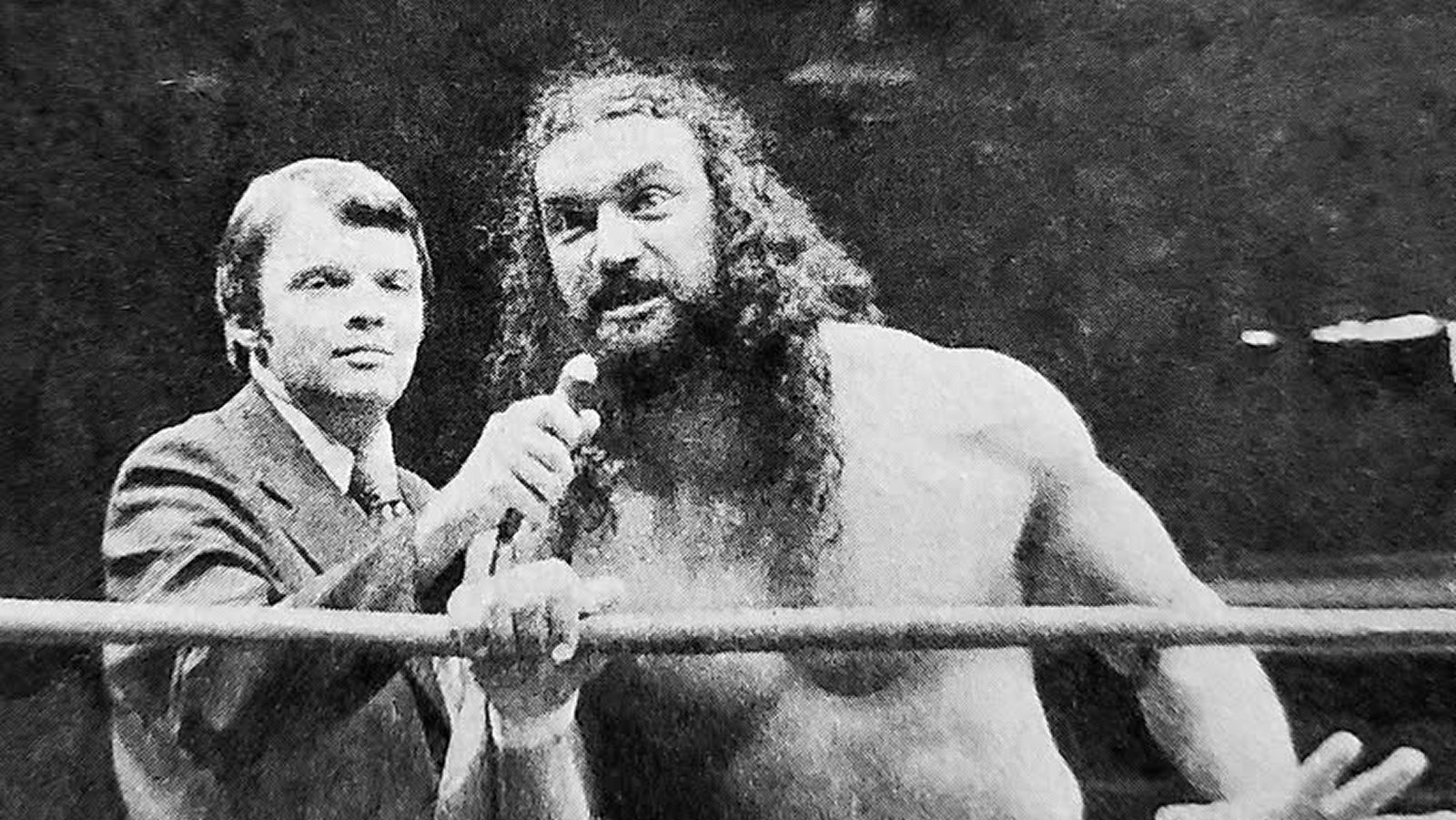 Larry Matizik was better known to wrestling fans in front of the camera as the announcer for Wrestling at the Chase. Here he is conducting an in-ring interview with his real-life close personal friend Bruiser Brody in the mid-1980s.