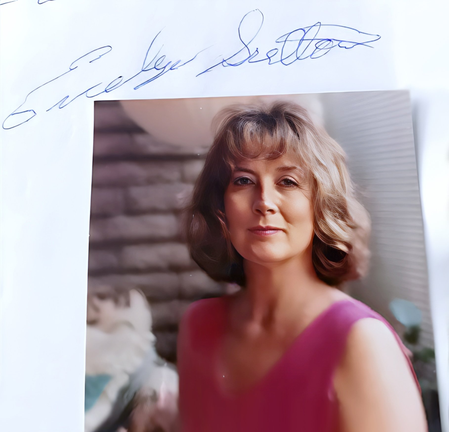Evelyn Stevens, in her later years, with her signature from an attached note supplied to Pro Wrestling Stories, lived a quiet life away from the spotlight following her wrestling career and legal battles. 