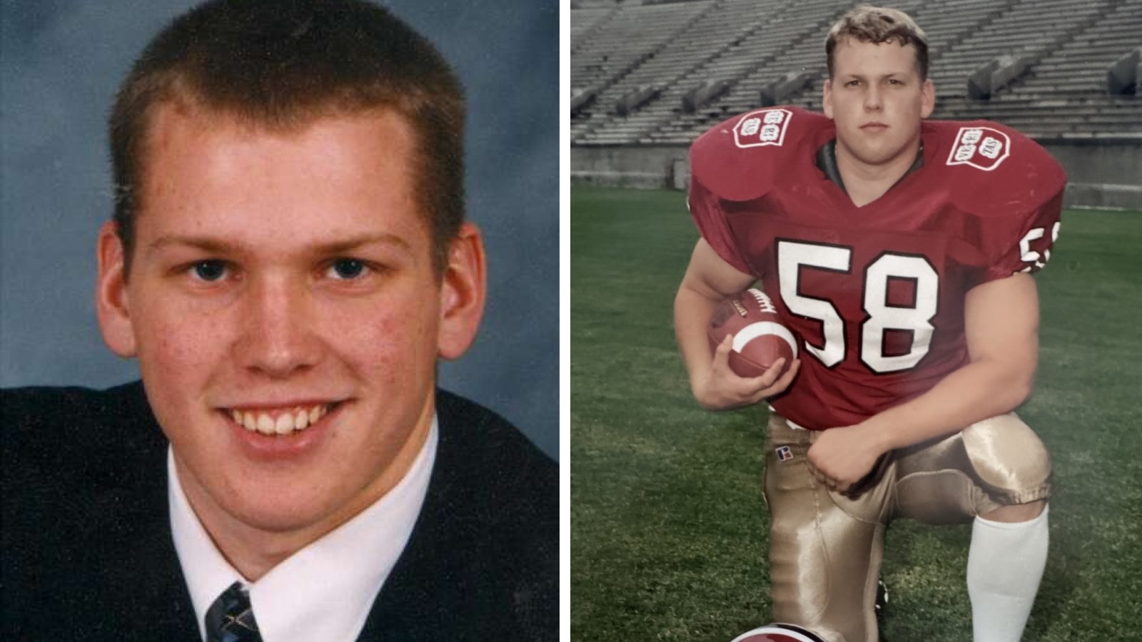 Christopher Nowinski, pictured during his Harvard football days in the late 1990s, earned second-team All-Ivy League honors as a defensive tackle. A standout both academically and athletically, he graduated from Harvard in 2000 with a degree in Sociology before briefly entering the biotech industry.