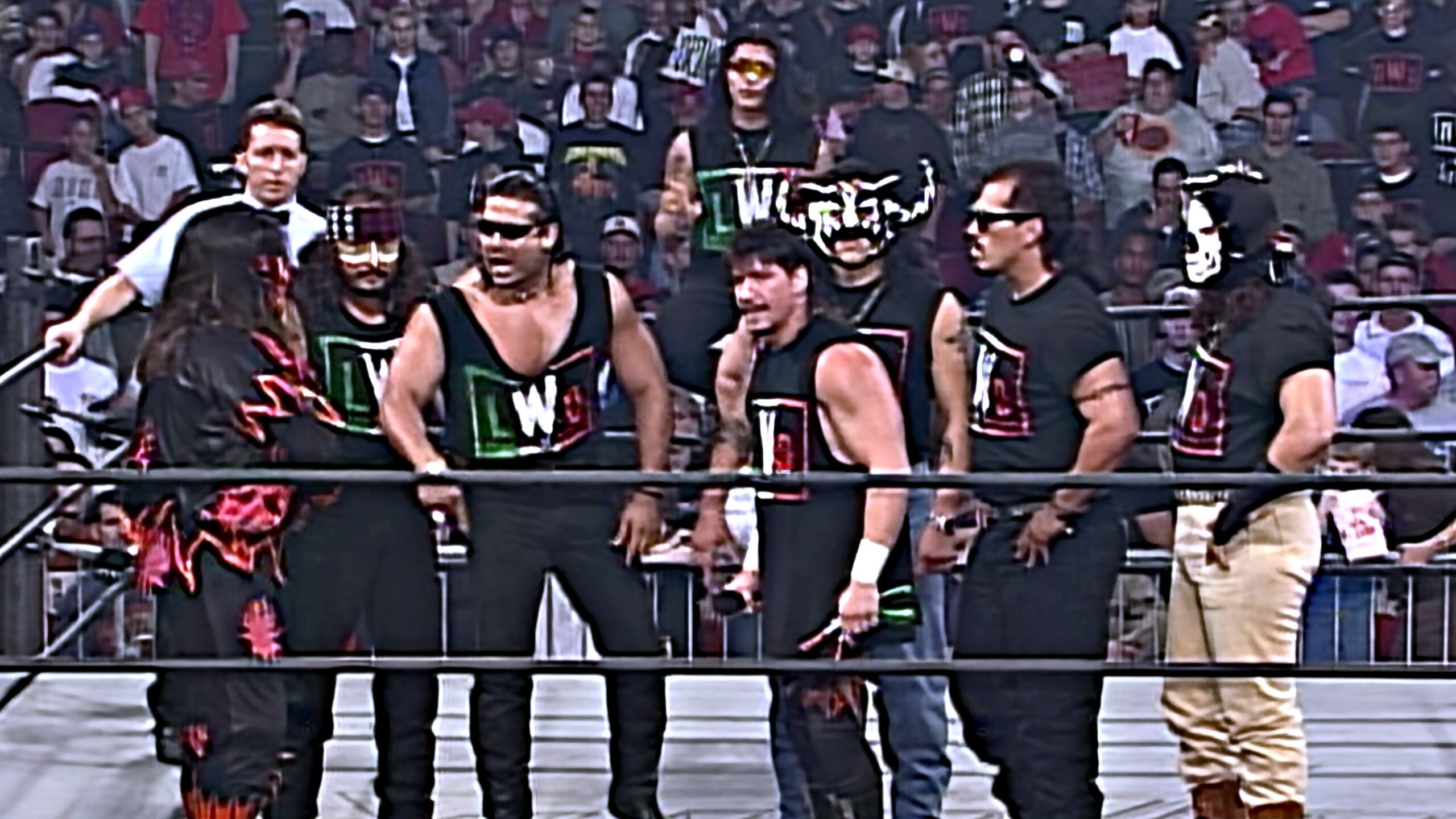 Eddie Guerrero assembled the Latino World Order in WCW by recruiting Mexican luchadors including Rey Mysterio Jr., Psicosis, and La Parka, creating a unified faction of Latino wrestlers previously marginalized in WCW’s mid-card ranks.