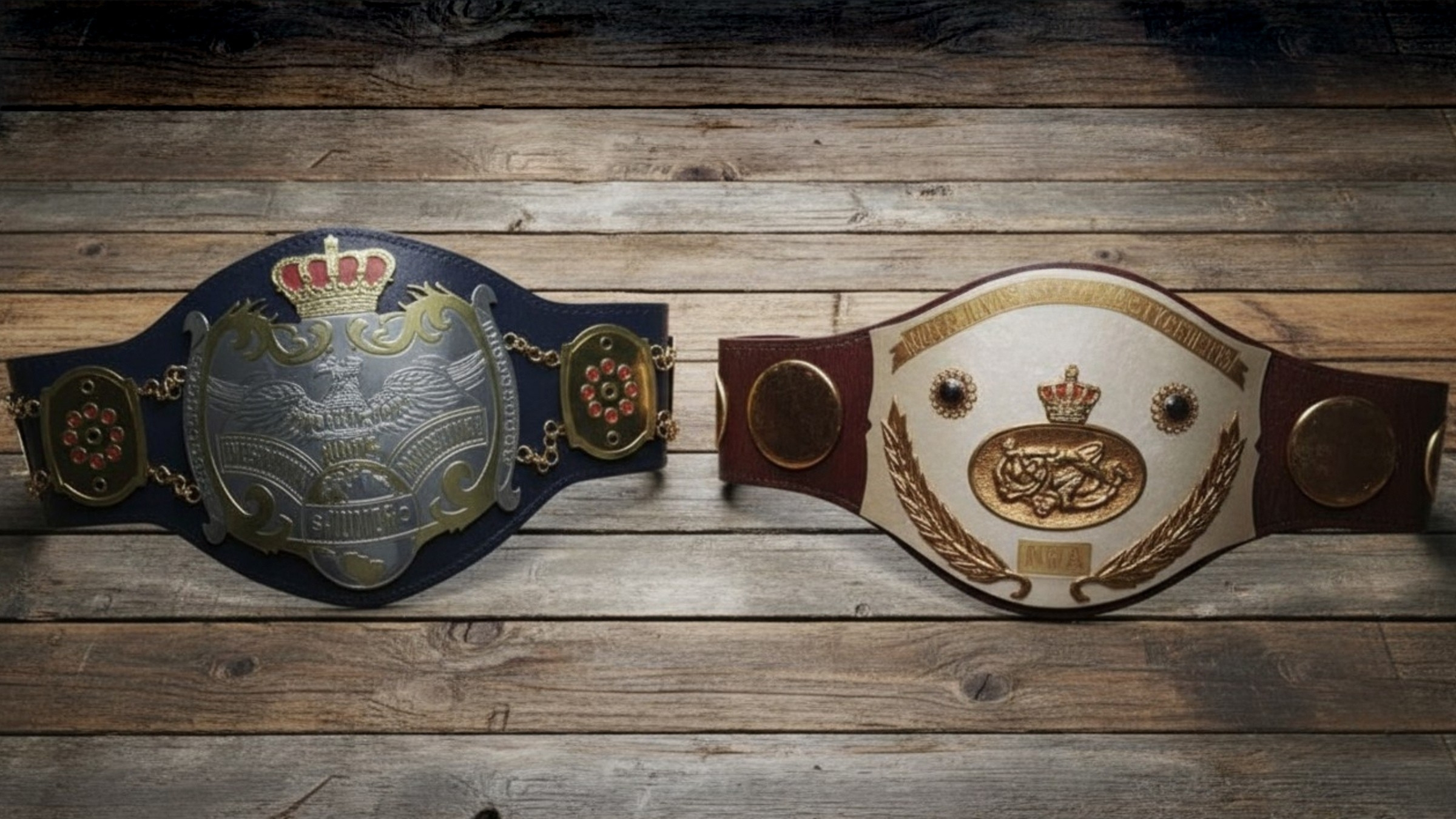 The Southwest Championship Wrestling Junior Heavyweight Championship belts: Symbols of the territory's commitment to developing young talent and establishing a secondary title division. Introduced in 1981 and actively contested from 1983, these belts served as a launching pad for future stars like Eric Embry and Adrian Street. Artwork by Pro Wrestling Stories.