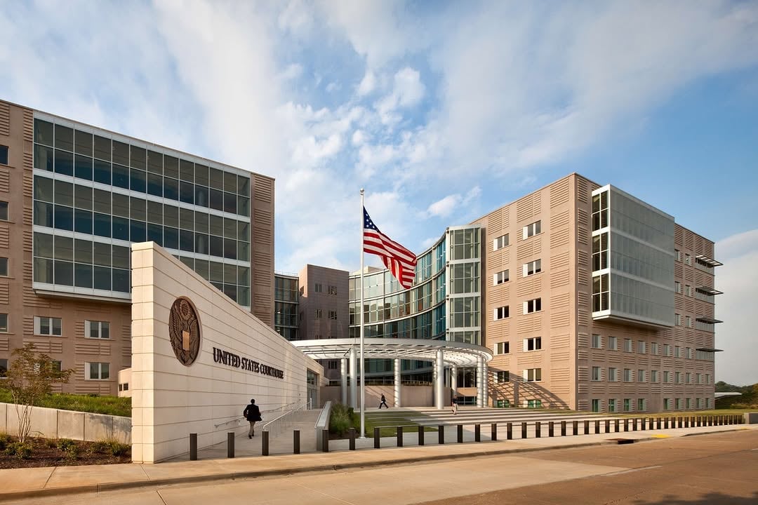 The Thad Cochran United States Courthouse in Jackson, Mississippi, where Ted DiBiase Jr.'s federal trial commenced on January 6, 2026. This federal proceeding marks the first criminal trial in what prosecutors describe as the largest public embezzlement case in Mississippi history, involving more than $77 million in misappropriated welfare funds.