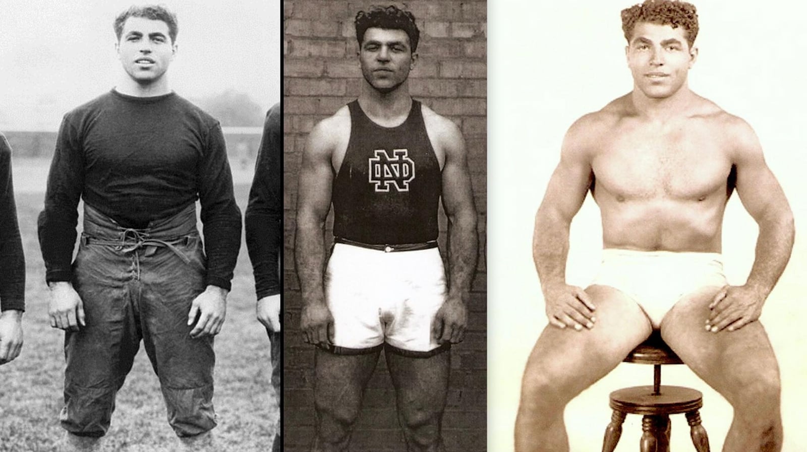 From All-American halfback at Notre Dame to pro wrestler, Jumping Joe Savoldi amazed fans with his kangaroo-like leaps and horizontal dropkicks in mid-air.
