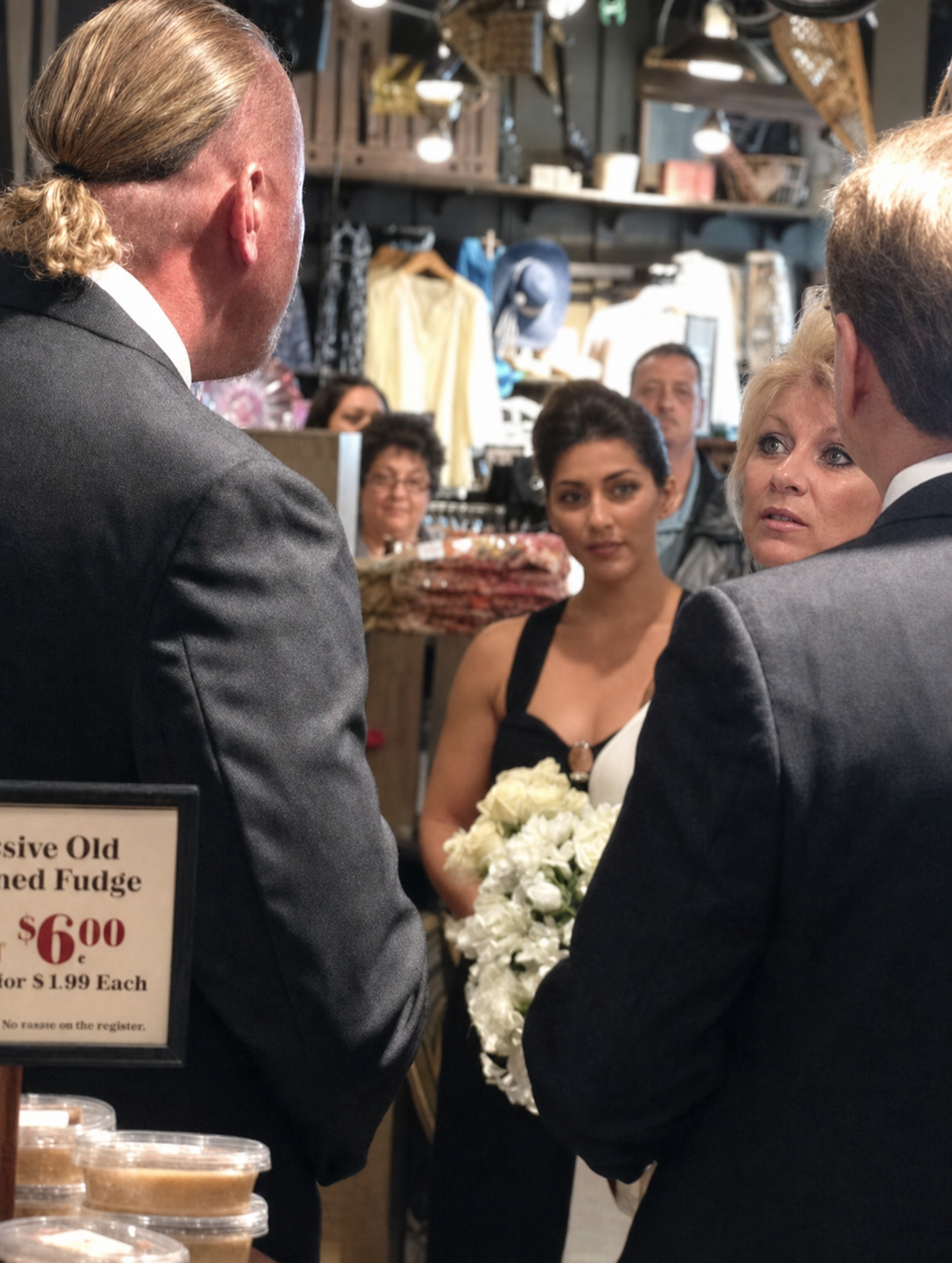 Mark "Van Hammer" Hildreth and Diane "Sammie" Hildreth exchange vows in the card aisle of the Cracker Barrel where they first met two years earlier. 