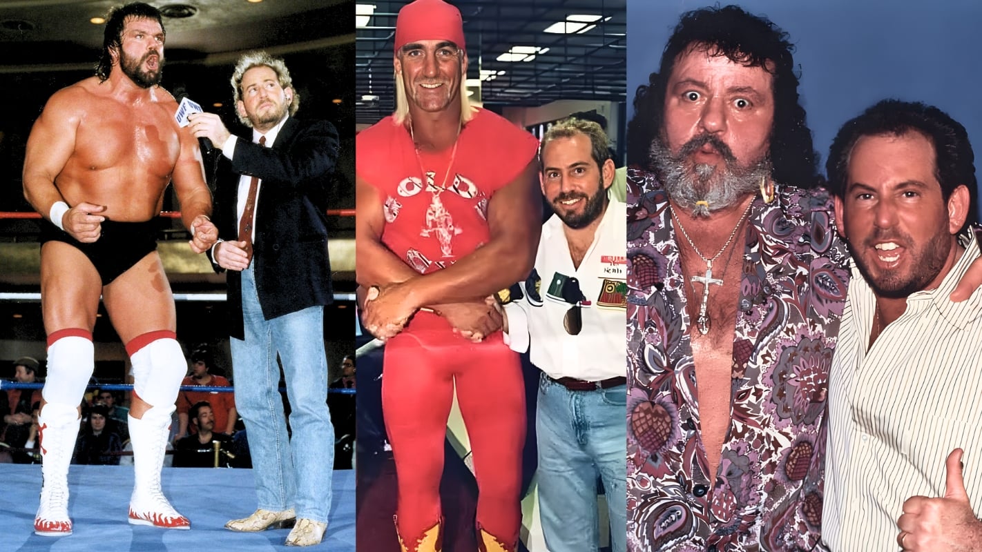 Herb Abrams pictured with "Dr. Death" Steve Williams, Hulk Hogan, and Captain Lou Albano. Whatever his failings as a promoter, Abrams had a gift for getting himself into the room - and making the most of it once he was there. 