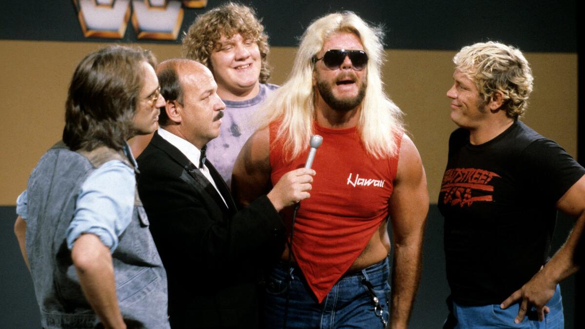 Michael Hayes, Terry Gordy, and Buddy Roberts, the Fabulous Freebirds, during their brief but memorable 57-day WWF run in 1984, one of the most talked-about short stints in tag team history. 