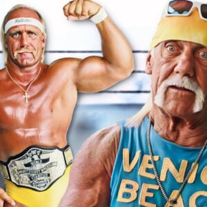 Hulk Hogan at the peak of his WWF Championship reign in the 1980s (left) and during his final ever interview, filmed for the Netflix documentary series Hulk Hogan: Real American, months before his death in July 2025 (right).