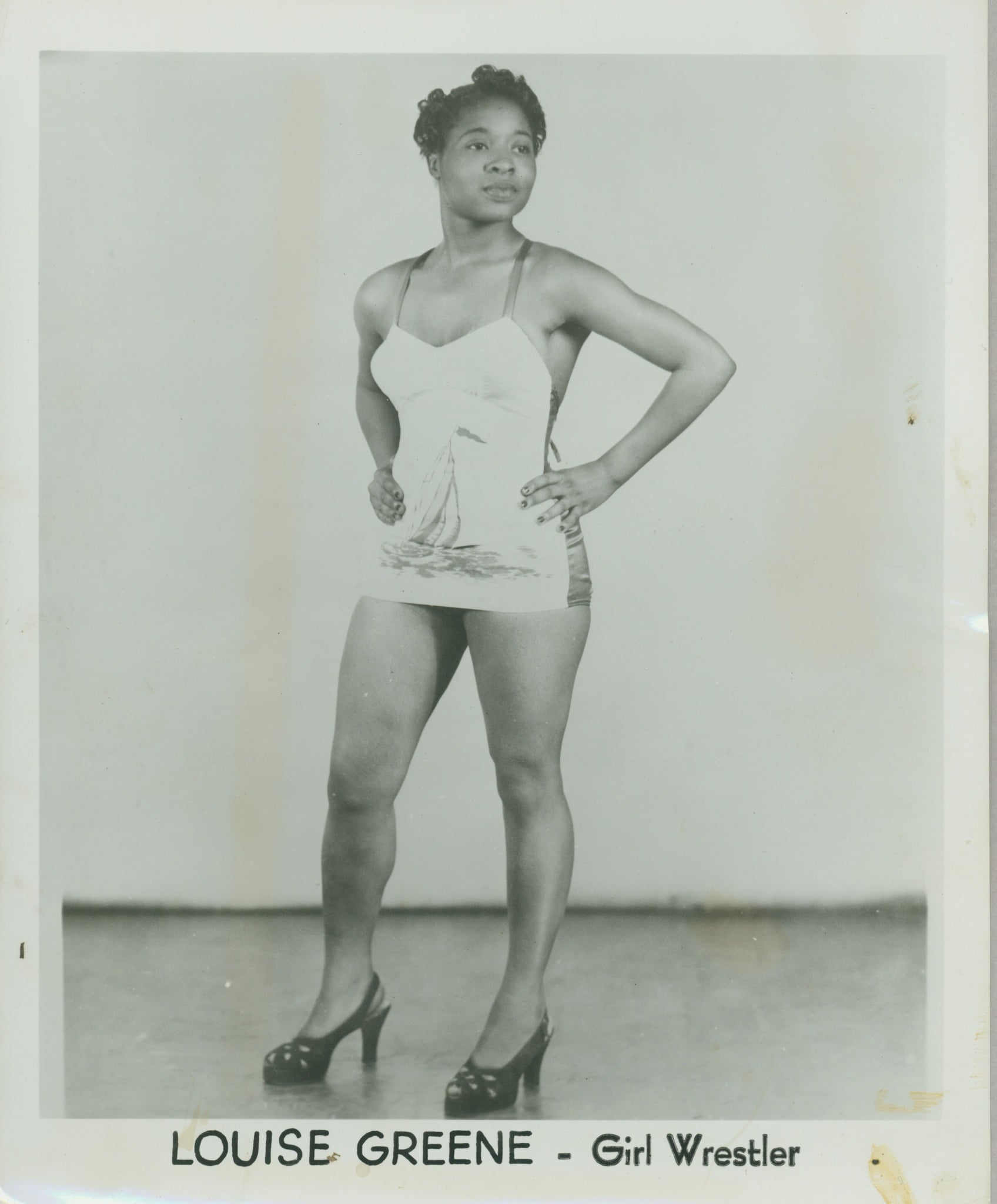 Louise Greene of Youngstown, Ohio, one of the first Black women wrestlers of the 1950s, who traded dreams of singing and dancing for the ring and competed on NWA cards into the early 1960s. 