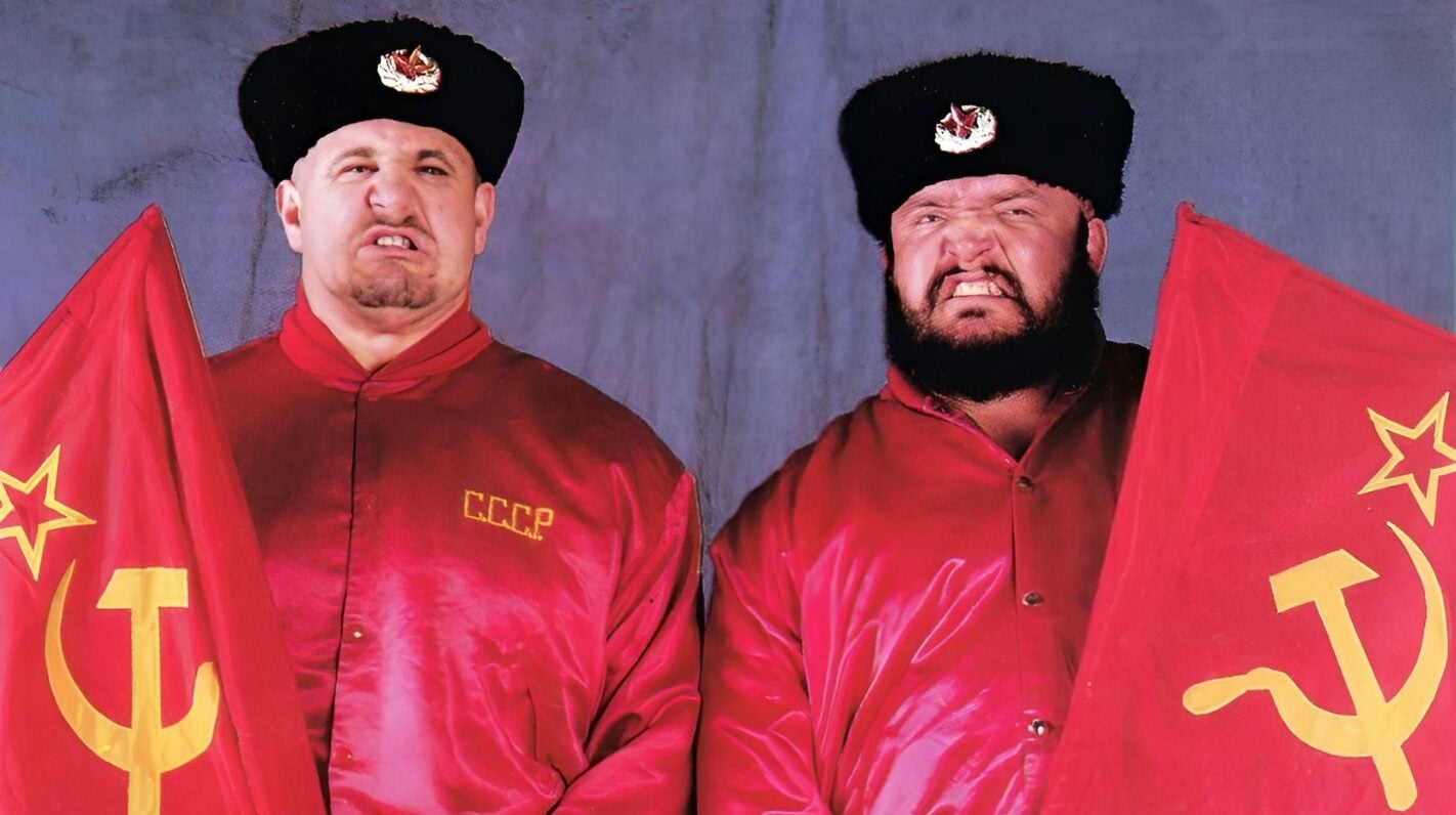 Nikolai Volkoff and Boris Zhukov, The Bolsheviks, were a WWF villain team whose Soviet flag and Russian anthem guaranteed a hostile reception in every arena from 1987 to 1990. 