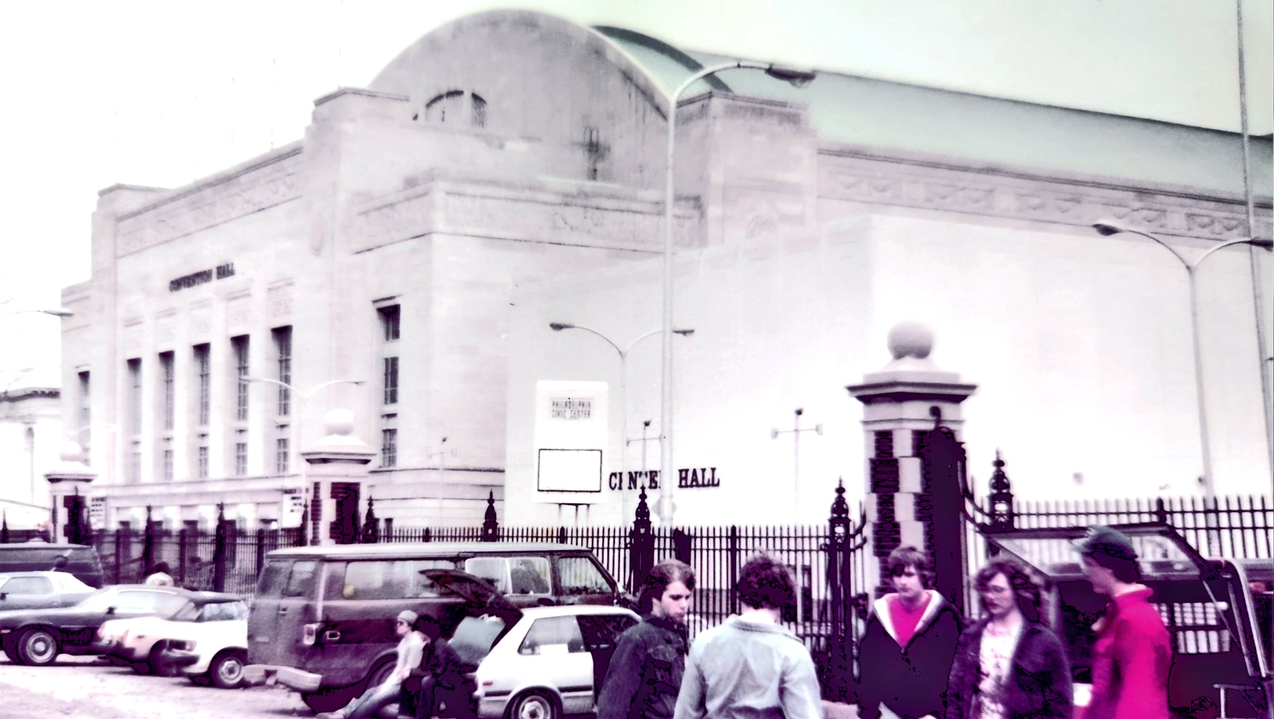The Philadelphia Civic Center at 3400 Civic Center Boulevard, the longtime home of major professional events in the city, and the site of Jim Crockett Promotions' July 20, 1985, NWA card. The venue was demolished in 1995.