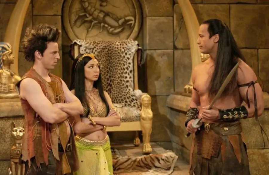 10 Times WWE Stars Took Over Saturday Night Live Dwayne 'The Rock' Johnson as The Scorpion King confronts Seth Meyers as The Scorpion Prince during Saturday Night Live Season 27 Episode 17 on April 13, 2002